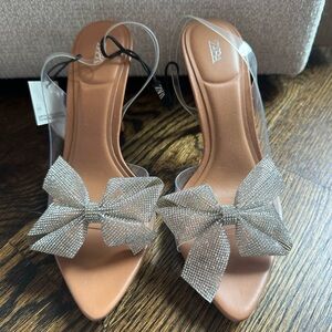 Zara PVC Silver Bow Women's Heels NWT Sling Back